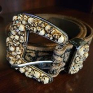 Vera Pelle Vintage Skull Buckle Belt with crystals